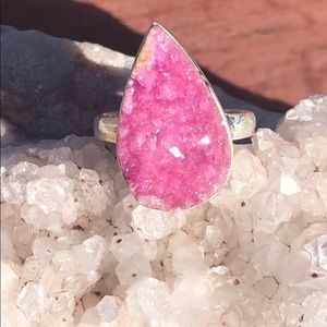 BOUTIQUE PINK COBALT CALCITE 925 SILVER RING, 7.5